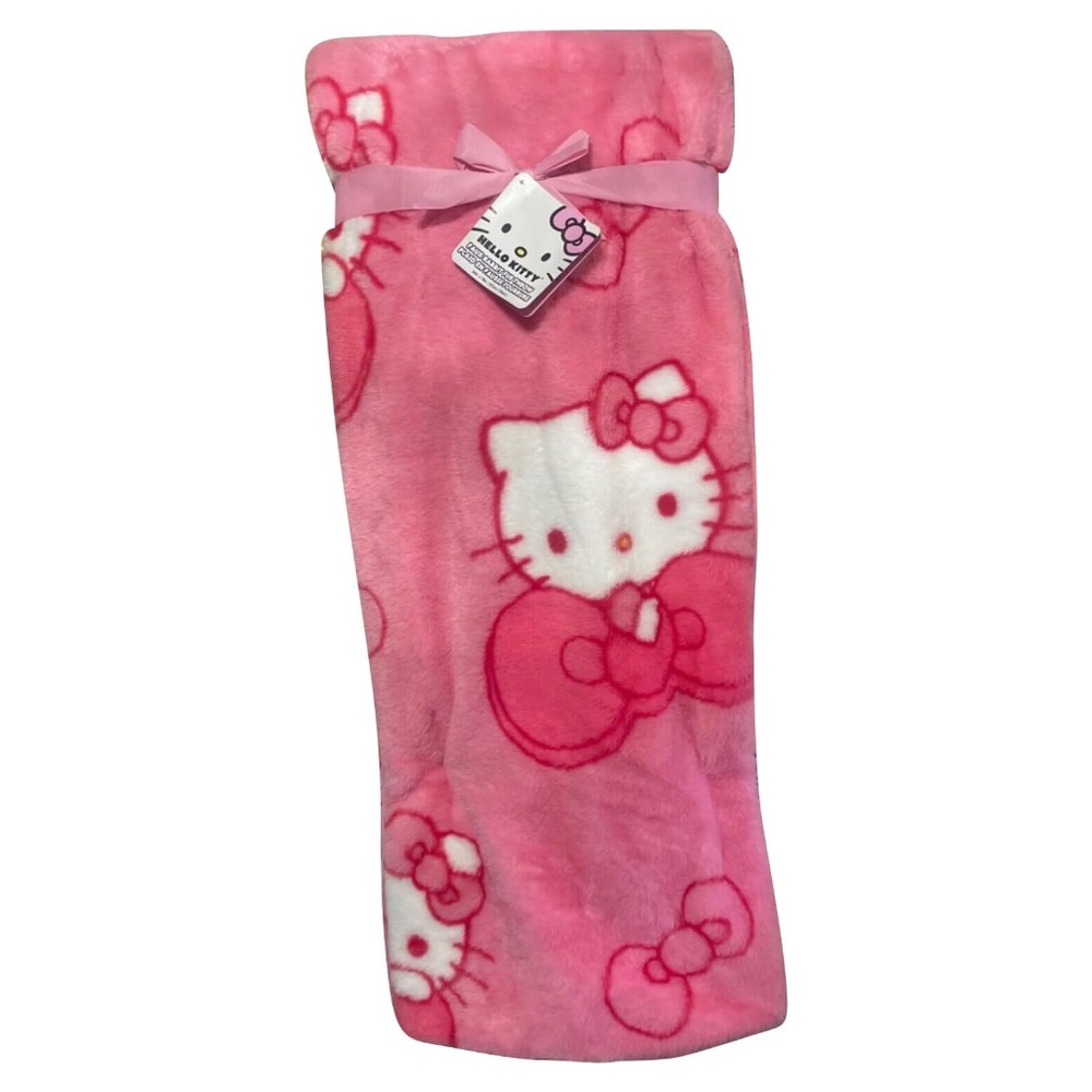 Hello Kitty Faux Rabbit Fur Throw Blanket - Pink Bows 50"x70"